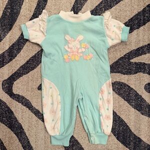 Vintage Baby Girl 6-9 Bright Future Bunny Rabbit Romper EUC Ruffle  Easter